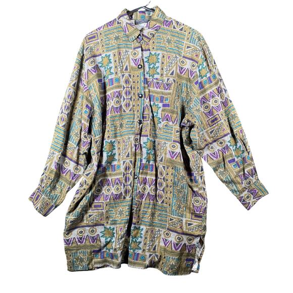 Vintage Renee Adams Limited Womens Blouse Multicolored Button Down USA Made XL - Picture 1 of 13